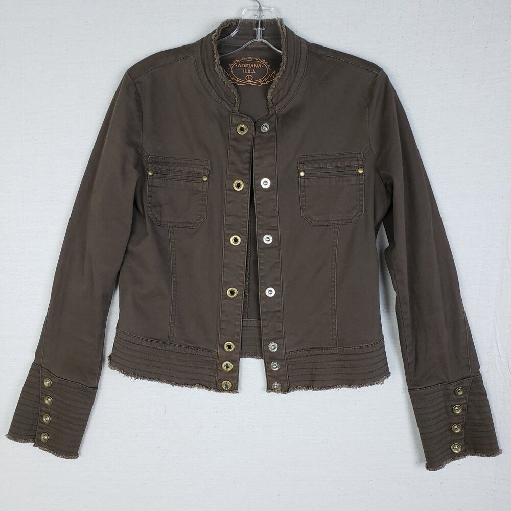 Vintage Y2K Adriana USA Army Style Jacket Military Utility Snap Buttons size L - Picture 2 of 14